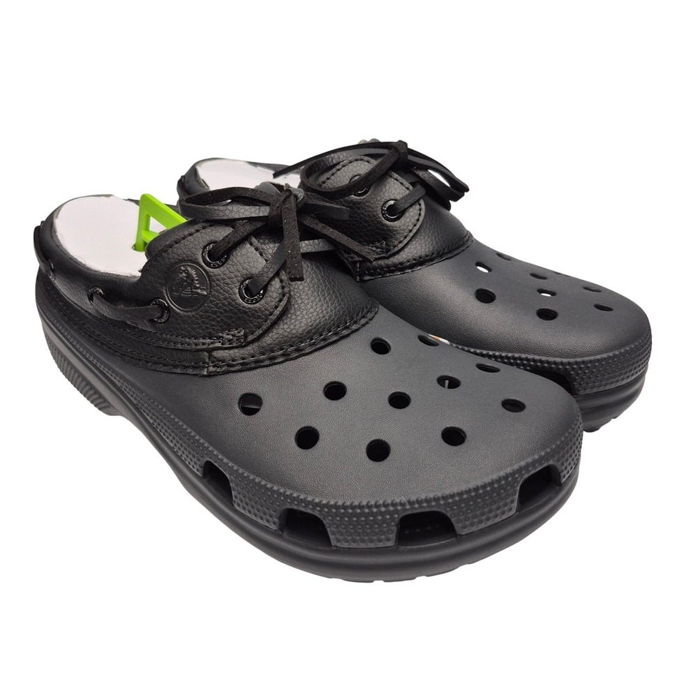 Crocs Classic Boat Shoes with Laces Men's Size 13 all Black Unisex 212022-060